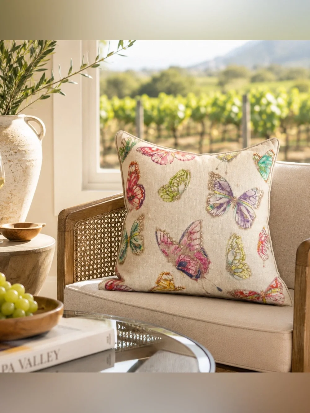 ZARA HOME Artisan Butterfly Linen Accent Pillow Whimsical Garden Motif #0730267